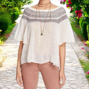 FREE PEOPLE Loch Lomand Off-The-Shoulder Sweater Wool/Linen Blend Sz S